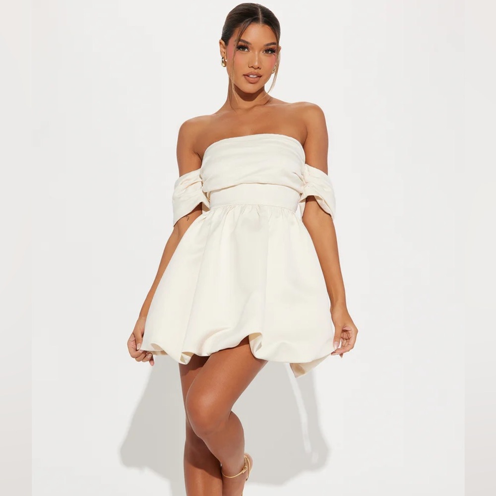 Valeria Satin Bubble Mini Dress - Cream fashion nova